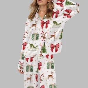Coquette Christmas Holiday Satin Pajama Set