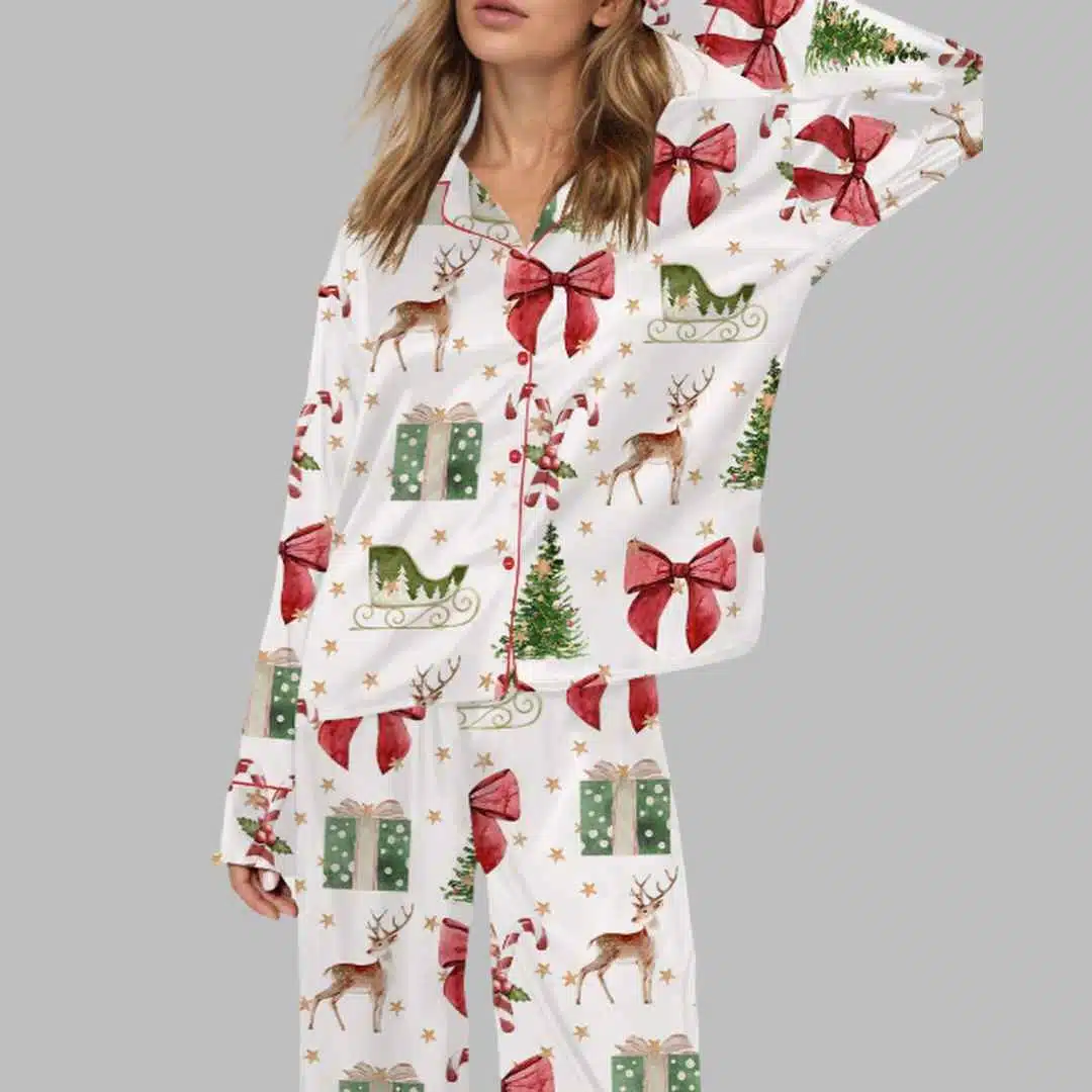 Coquette Christmas Holiday Satin Pajama Set