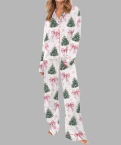 Alternative view of Coquette Christmas Tree Silky Satin Pajama Set