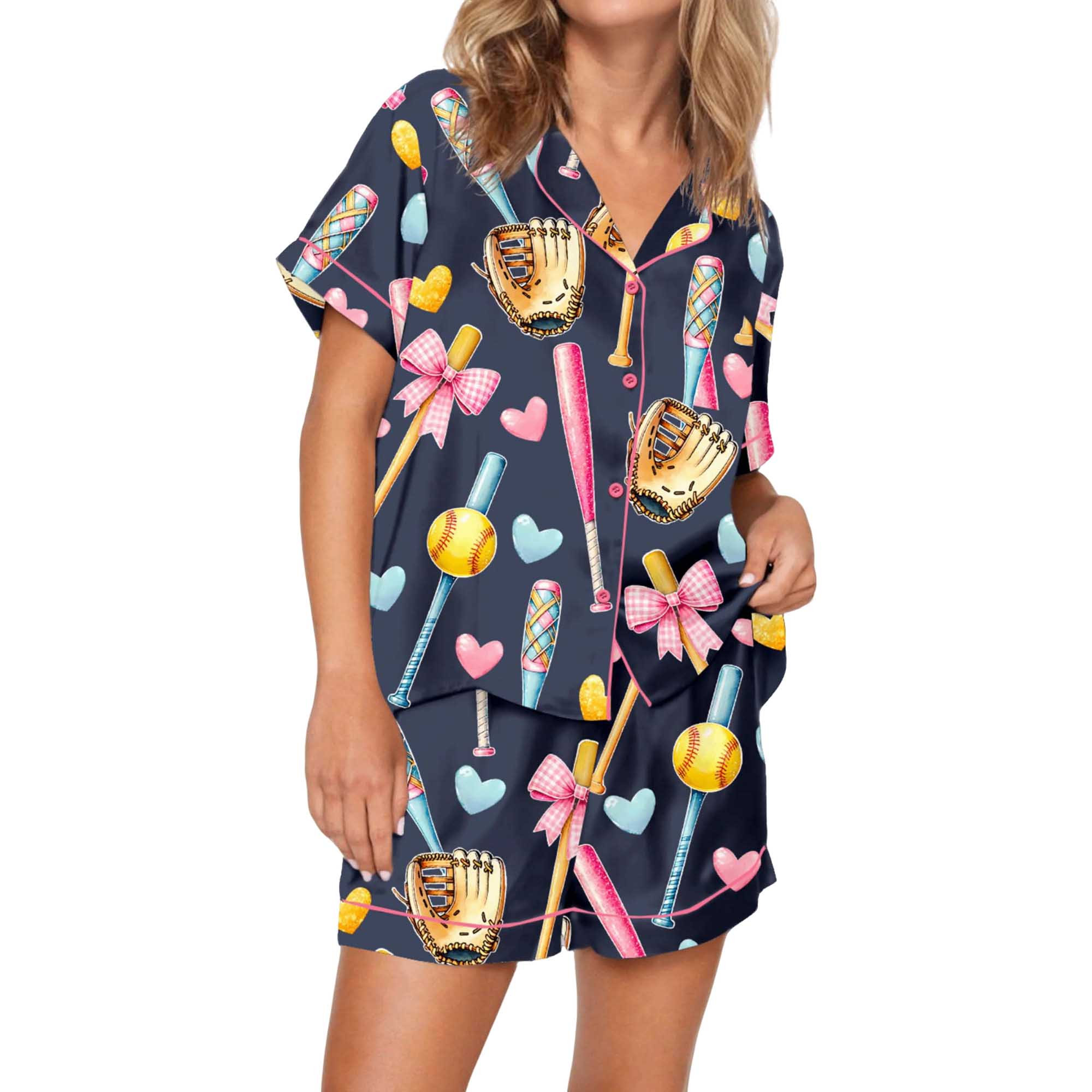 Coquette Softball Satin Pajama Set For Women - Image 4