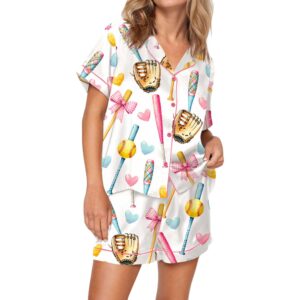 Coquette Softball Satin Pajama Set For Women