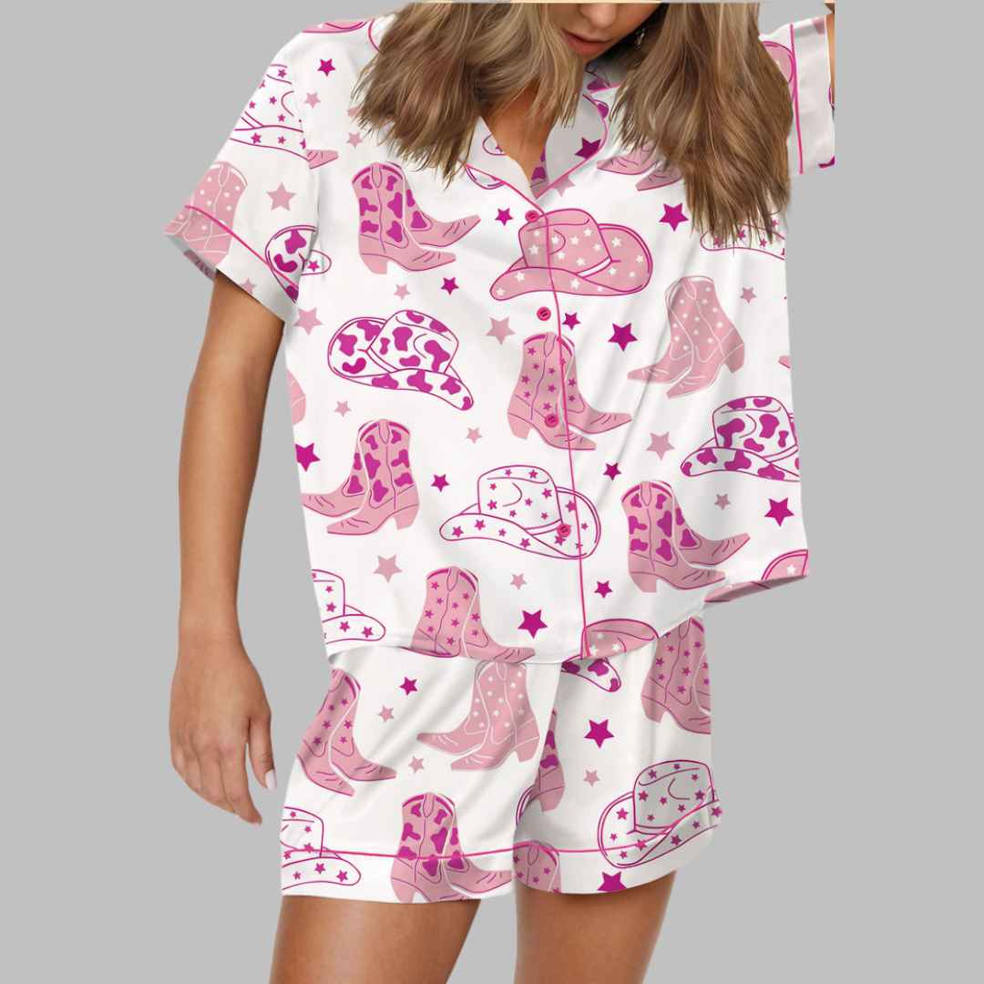 Cowboy Boot And Hat Satin Pajama Set