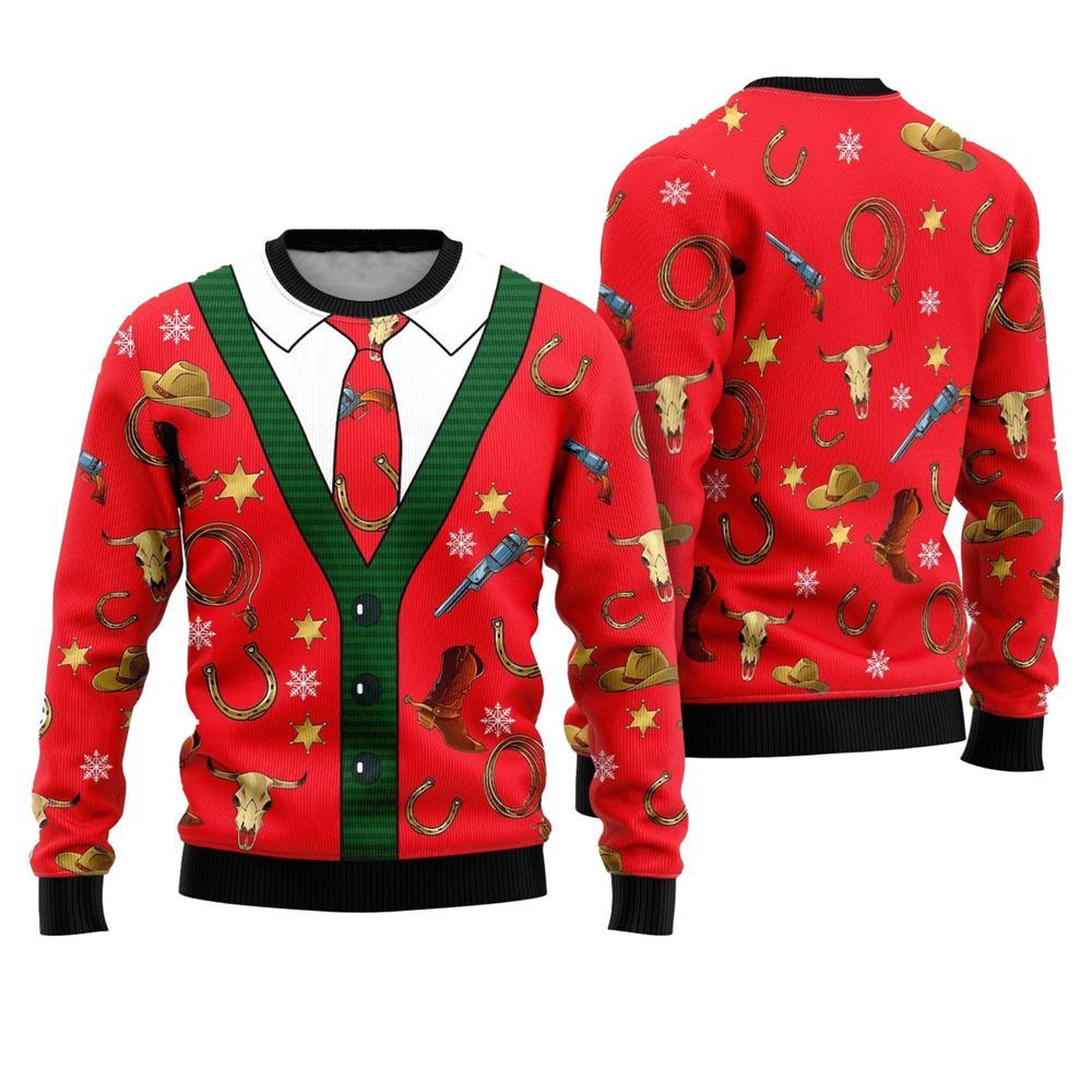 Alternative view of Cowboy Cardigan Ugly Christmas Sweater - Grishko.com