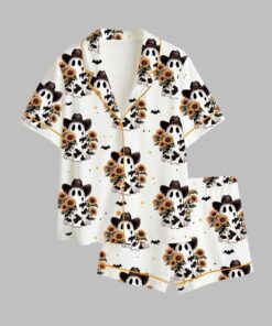 Cowboy Ghost Western Halloween Sunflower Spooky Fall Pajama Set