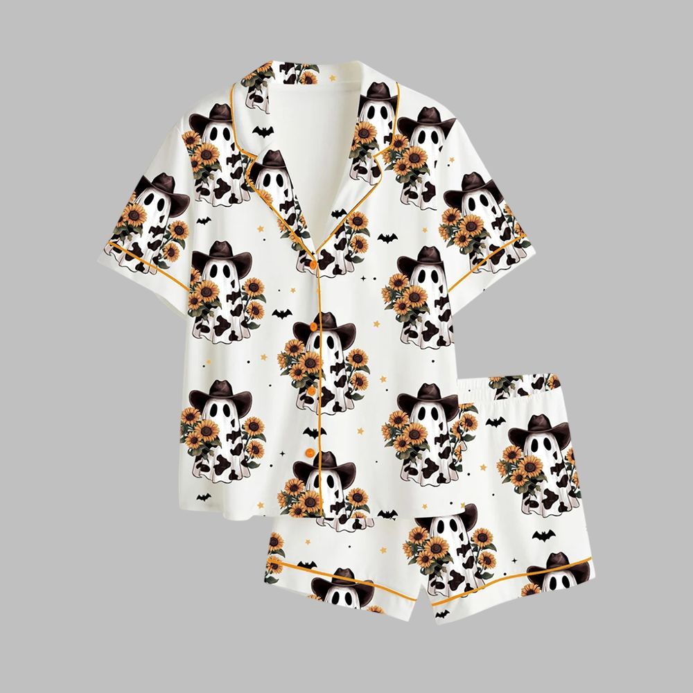 Cowboy Ghost Western Halloween Sunflower Spooky Fall Pajama Set