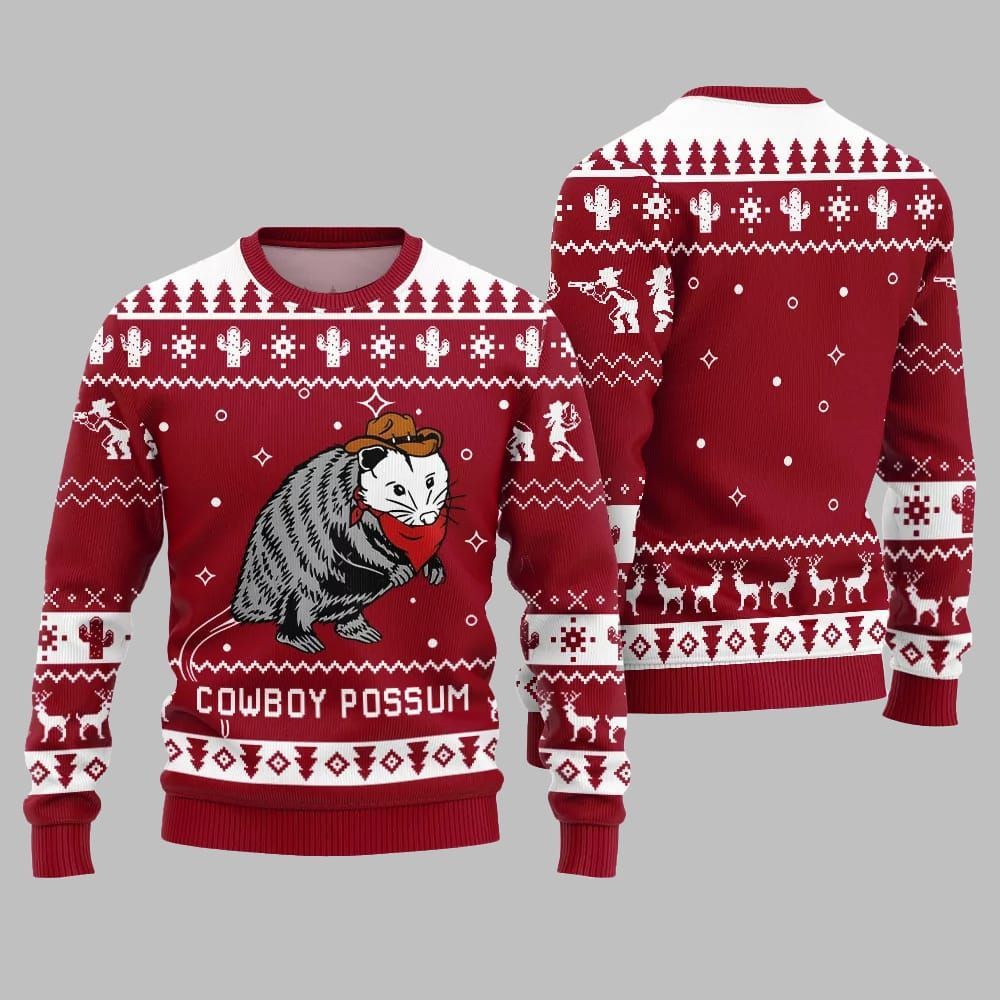 Cowboy Possum Ugly Sweater 2025 Christmas - Grishko.com