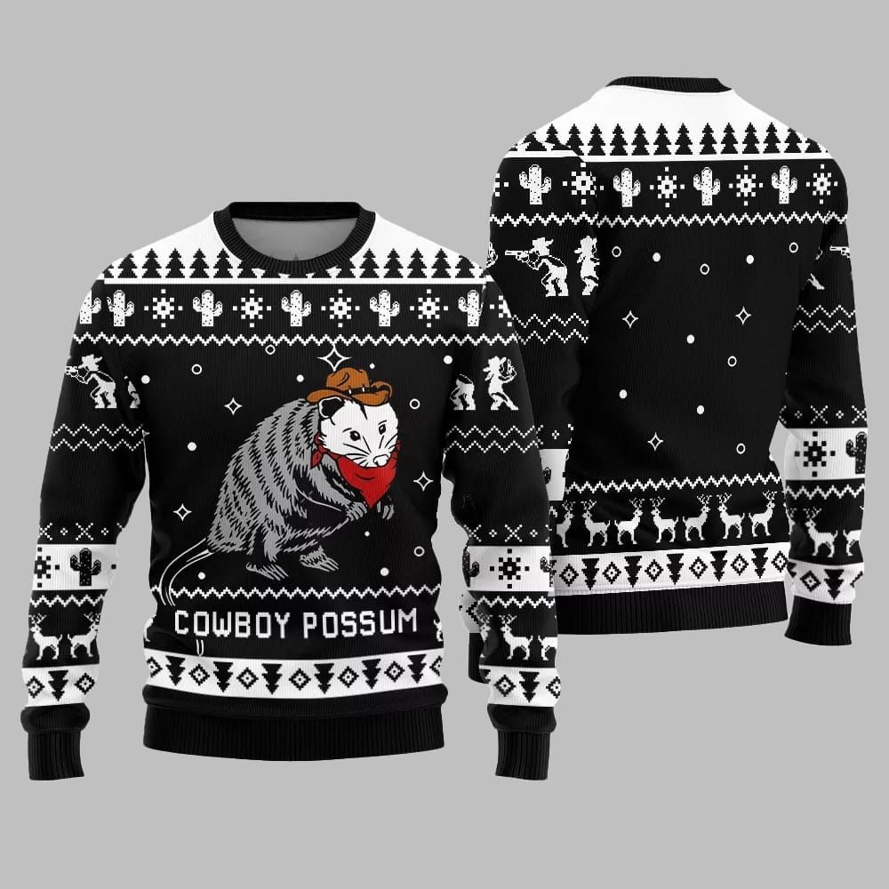 Alternative view of Cowboy Possum Ugly Sweater 2025 Christmas - Grishko.com