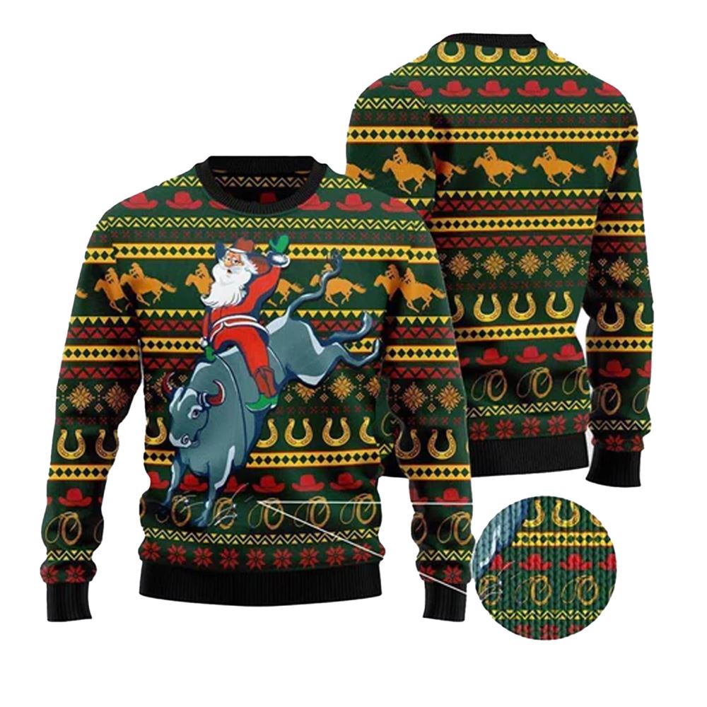 Alternative view of Cowboy Santa Claus Ugly Christmas Sweater - Grishko.com