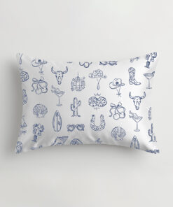 Cowgirl Coastal Bachelorette Hand Drawn Whimsical Beach Satin Pillowcase