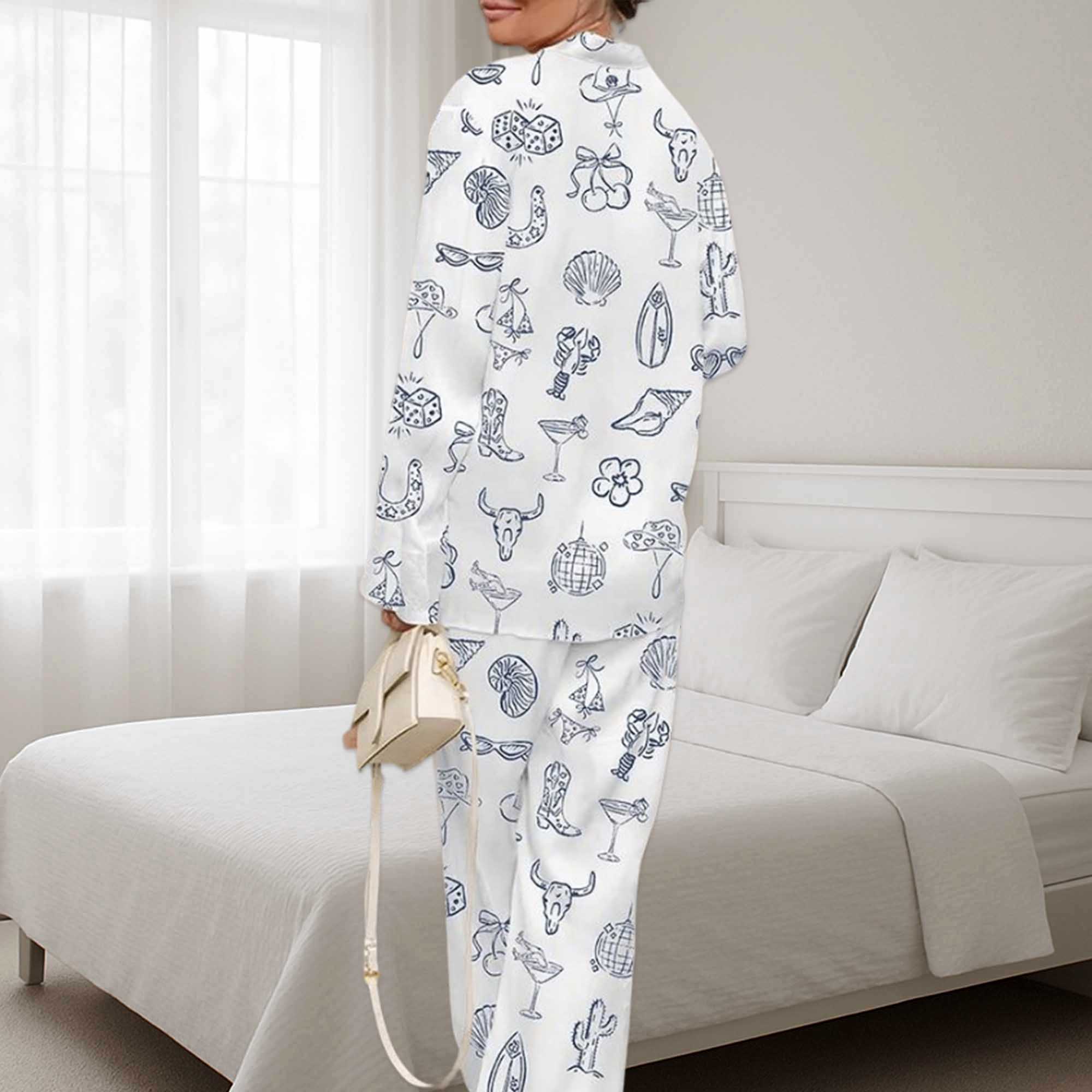 Cowgirl Coastal Bachelorette Hand Drawn Whimsical Pajamas Set - Image 3