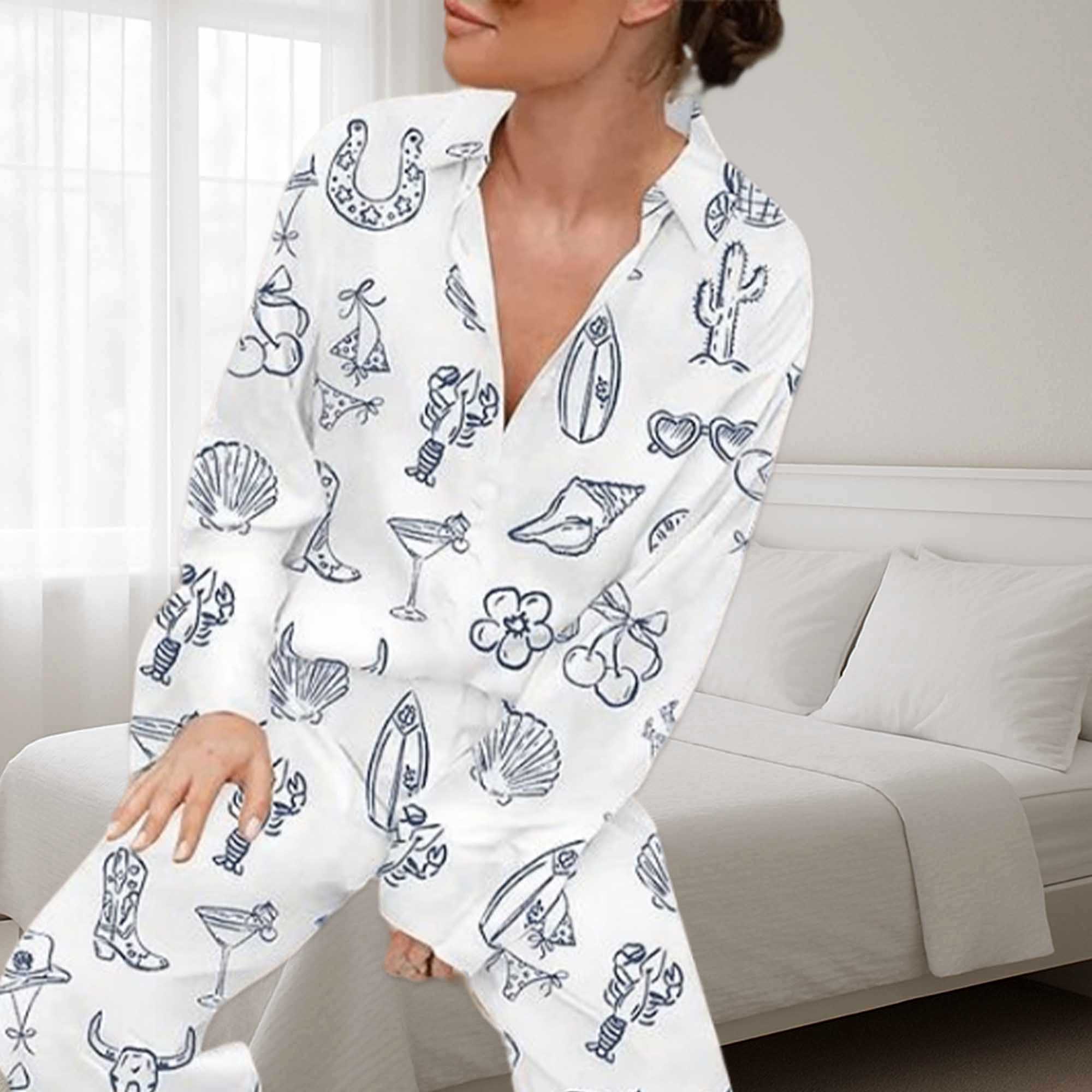 Alternative view of Cowgirl Coastal Bachelorette Hand Drawn Whimsical Pajamas Set