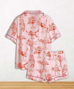 Alternative view of Cowgirl Girl Woman In Martini Glass Mermaid Catgirl In Glass Short Sleeve Satin Pajama Set For Women