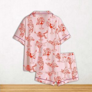 Alternative view of Cowgirl Girl Woman In Martini Glass Mermaid Catgirl In Glass Short Sleeve Satin Pajama Set For Women