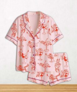 Cowgirl Girl Woman In Martini Glass Mermaid Catgirl In Glass Short Sleeve Satin Pajama Set For Women