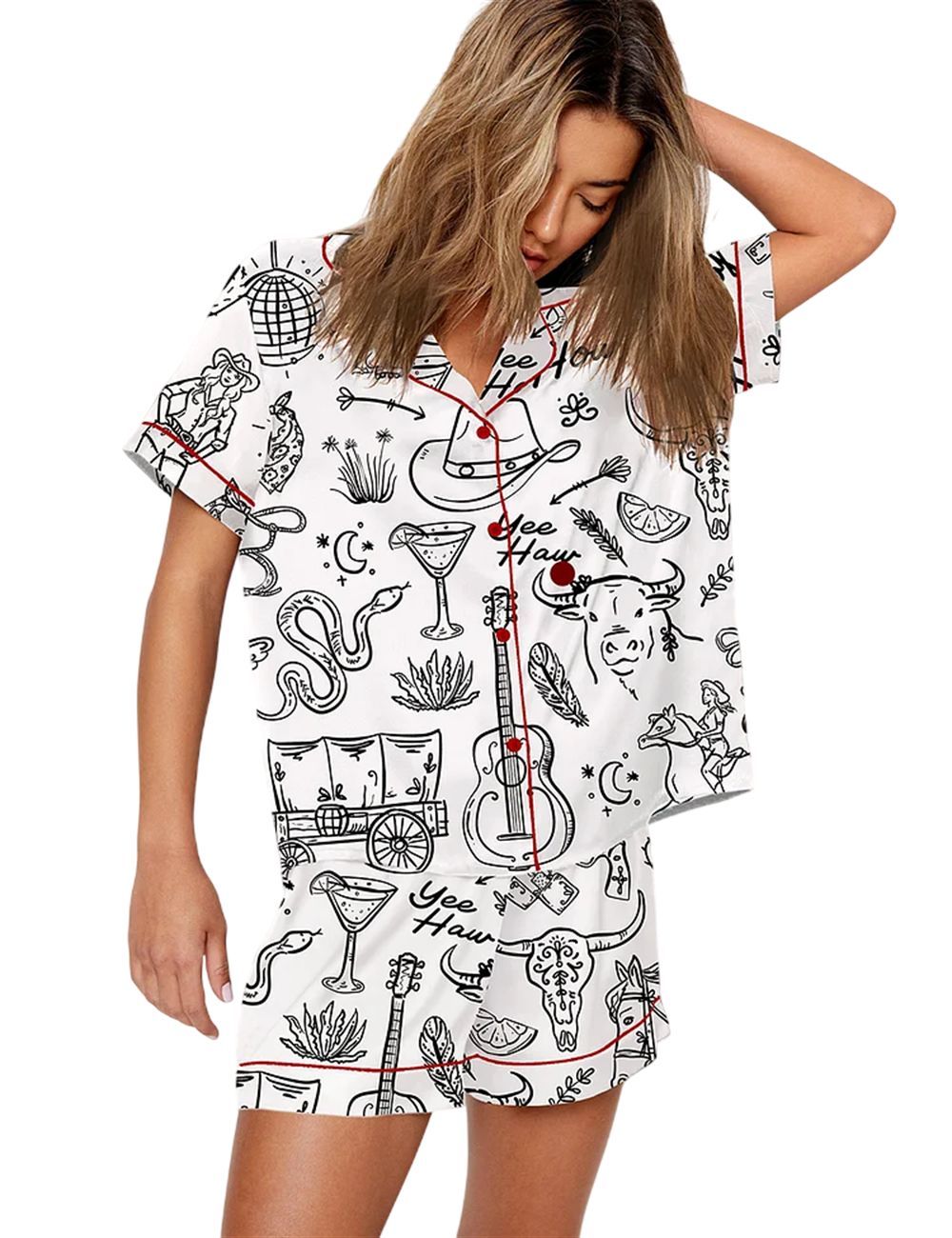 Cowgirl Whimsical Style Hand Drawn Western Bachelorette Party Pajama Set - Image 3