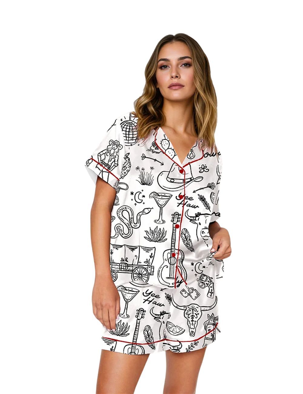 Cowgirl Whimsical Style Hand Drawn Western Bachelorette Party Pajama Set