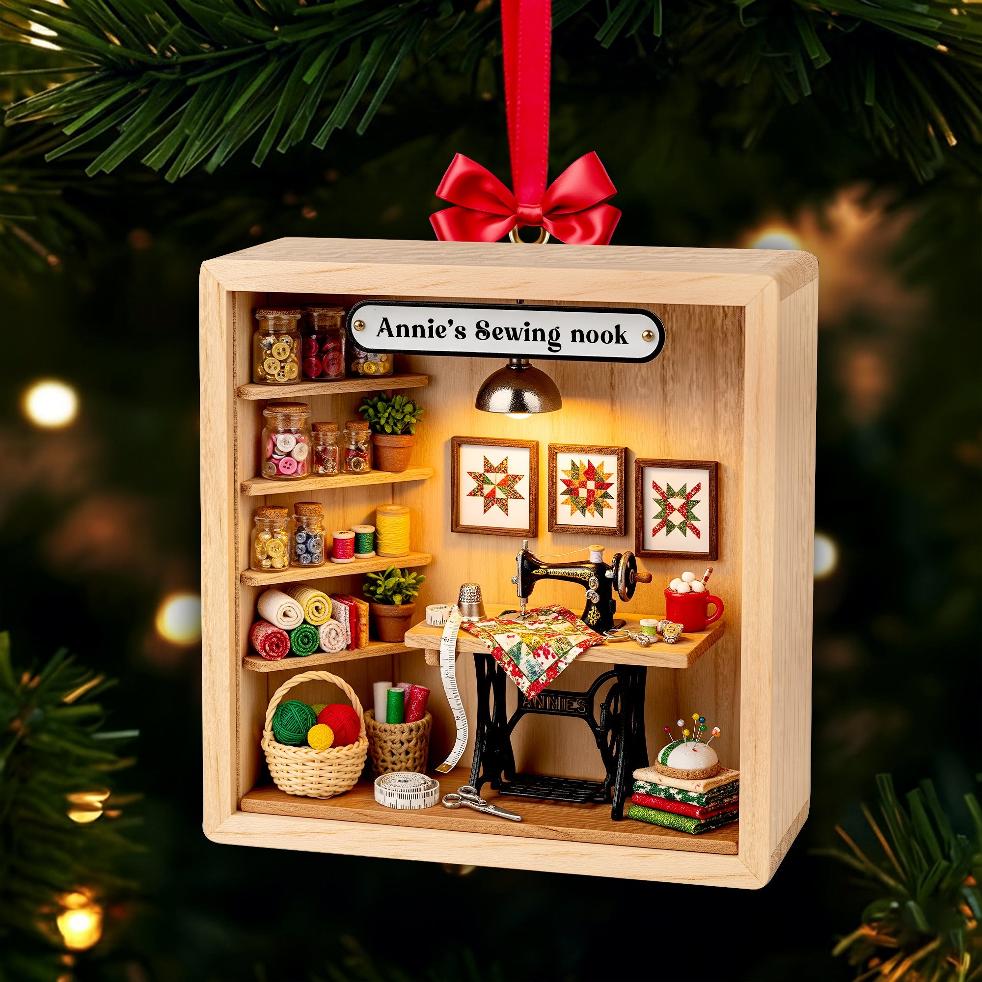 Cozy Sewing Nook Acrylic Ornament - Personalized Gift For Sewing Lovers 09PGLU281025 - Image 3