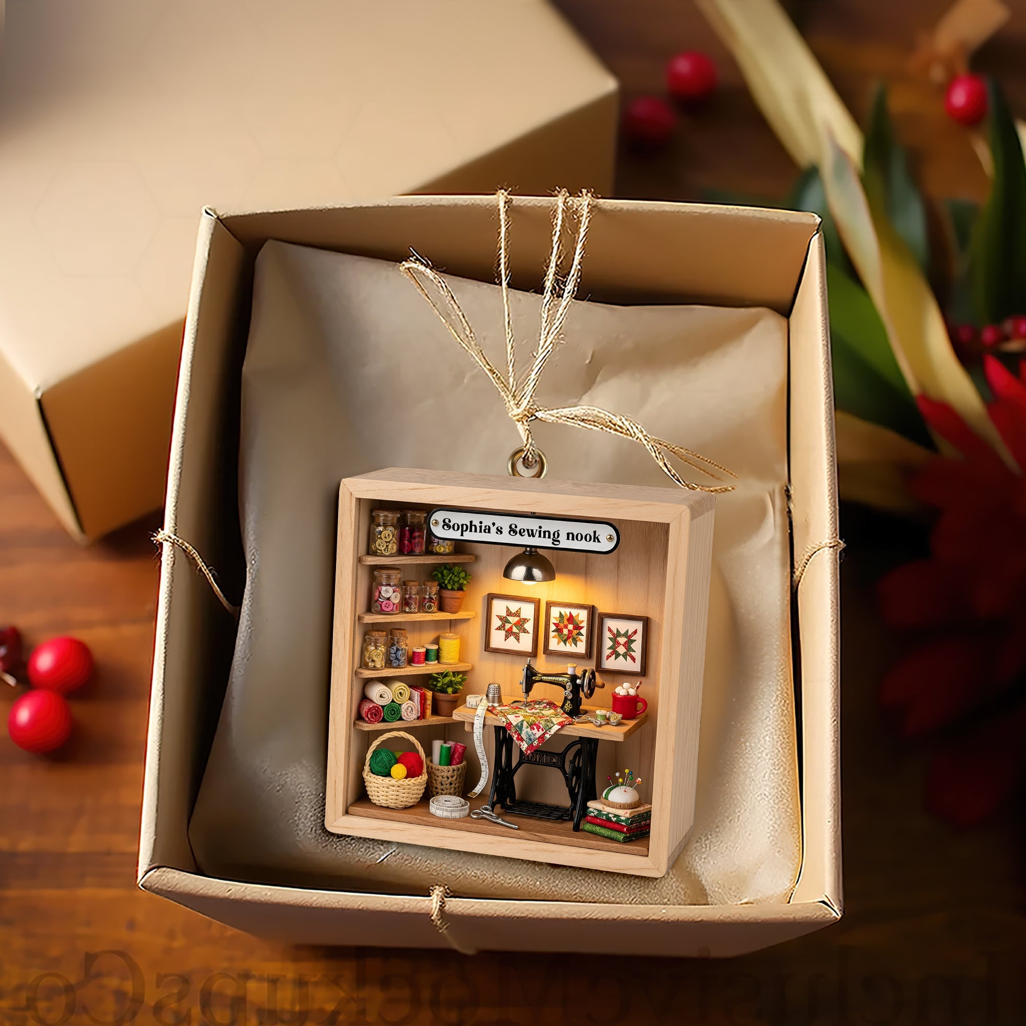 Cozy Sewing Nook Acrylic Ornament - Personalized Gift For Sewing Lovers 09PGLU281025 - Image 4