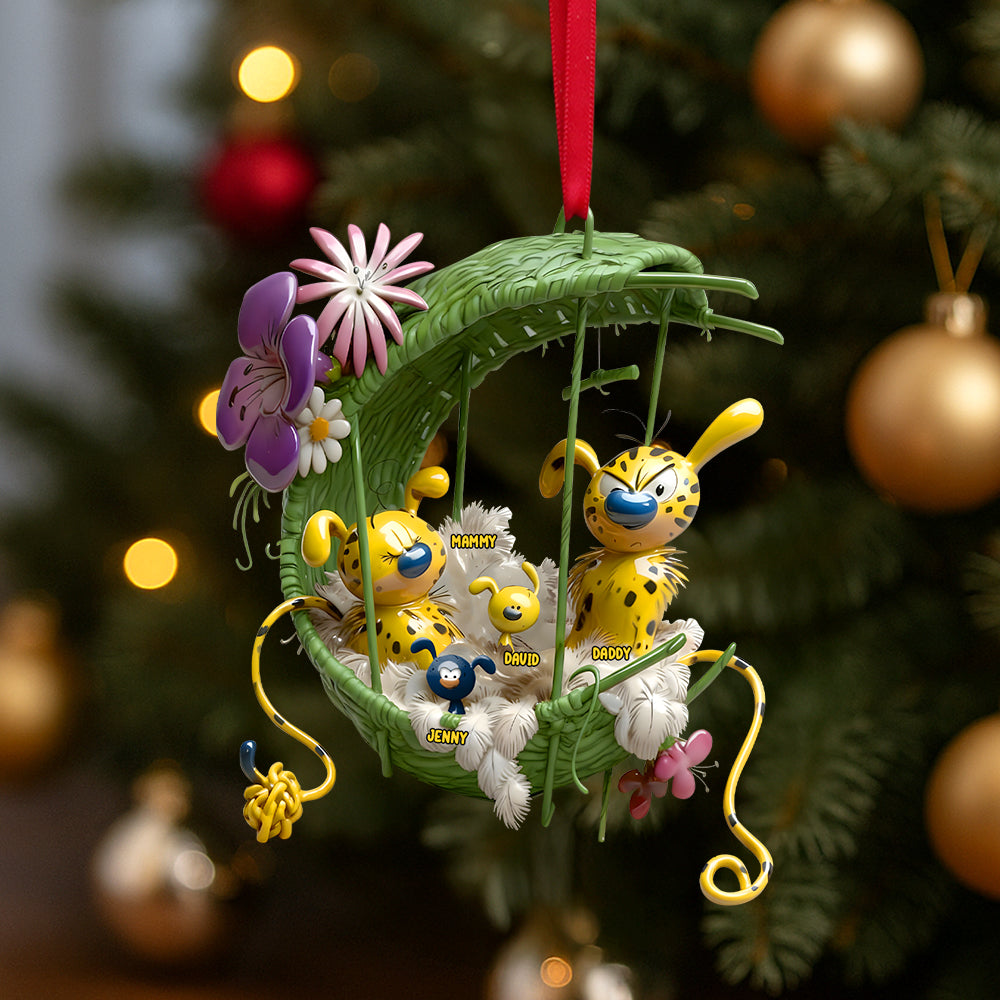 Cozy Spotted Yellow Monkey Family Hanging Nest Ornament, Personalized Gifts For Family 01qhtn061025 - Image 3