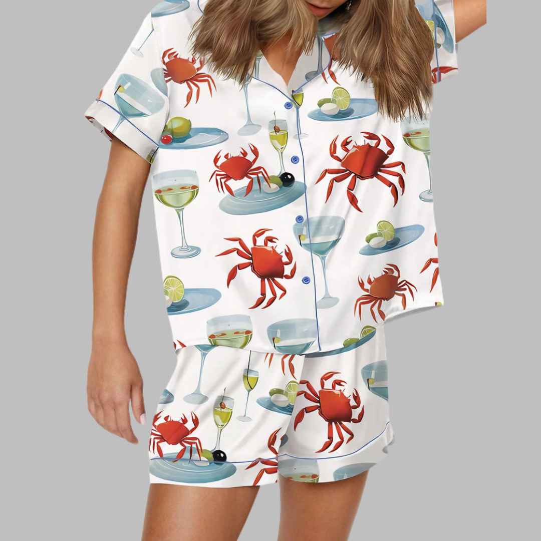 Crab And Martini Satin Pajama Set
