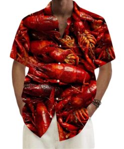 Crayfish Print Men's Pocket Short Sleeve Shirts
