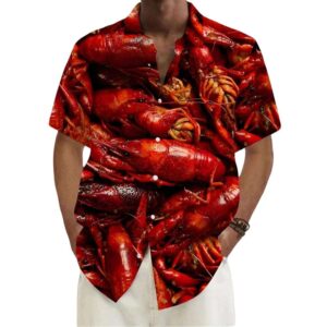 Crayfish Print Men's Pocket Short Sleeve Shirts