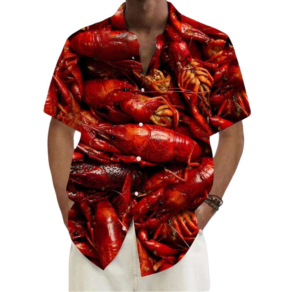 Crayfish Print Men's Pocket Short Sleeve Shirts