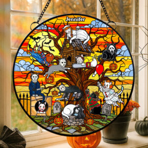 Creepy Cat Suncatcher Ornament, Personalized Gifts For Cat Lovers & Horror Fans 04QHDT070825