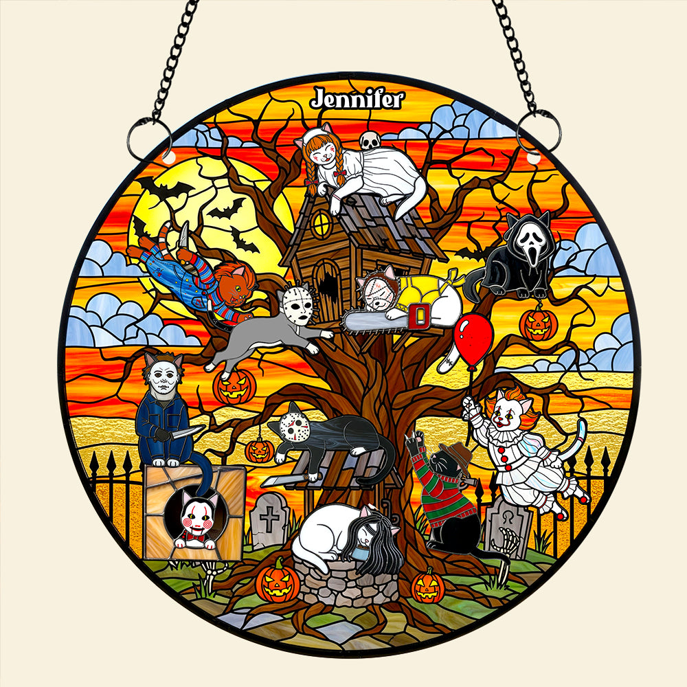 Creepy Cat Suncatcher Ornament, Personalized Gifts For Cat Lovers & Horror Fans 04QHDT070825 - Image 3