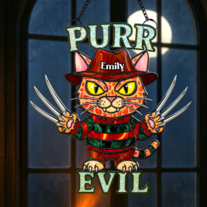 Alternative view of Creepy Cute Cat Suncatcher Ornament, Personalized Gifts For Cat Lovers & Horror Fans 01PADT070825