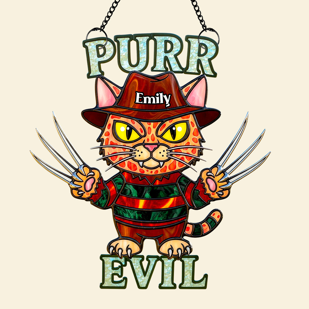 Creepy Cute Cat Suncatcher Ornament, Personalized Gifts For Cat Lovers & Horror Fans 01PADT070825 - Image 3