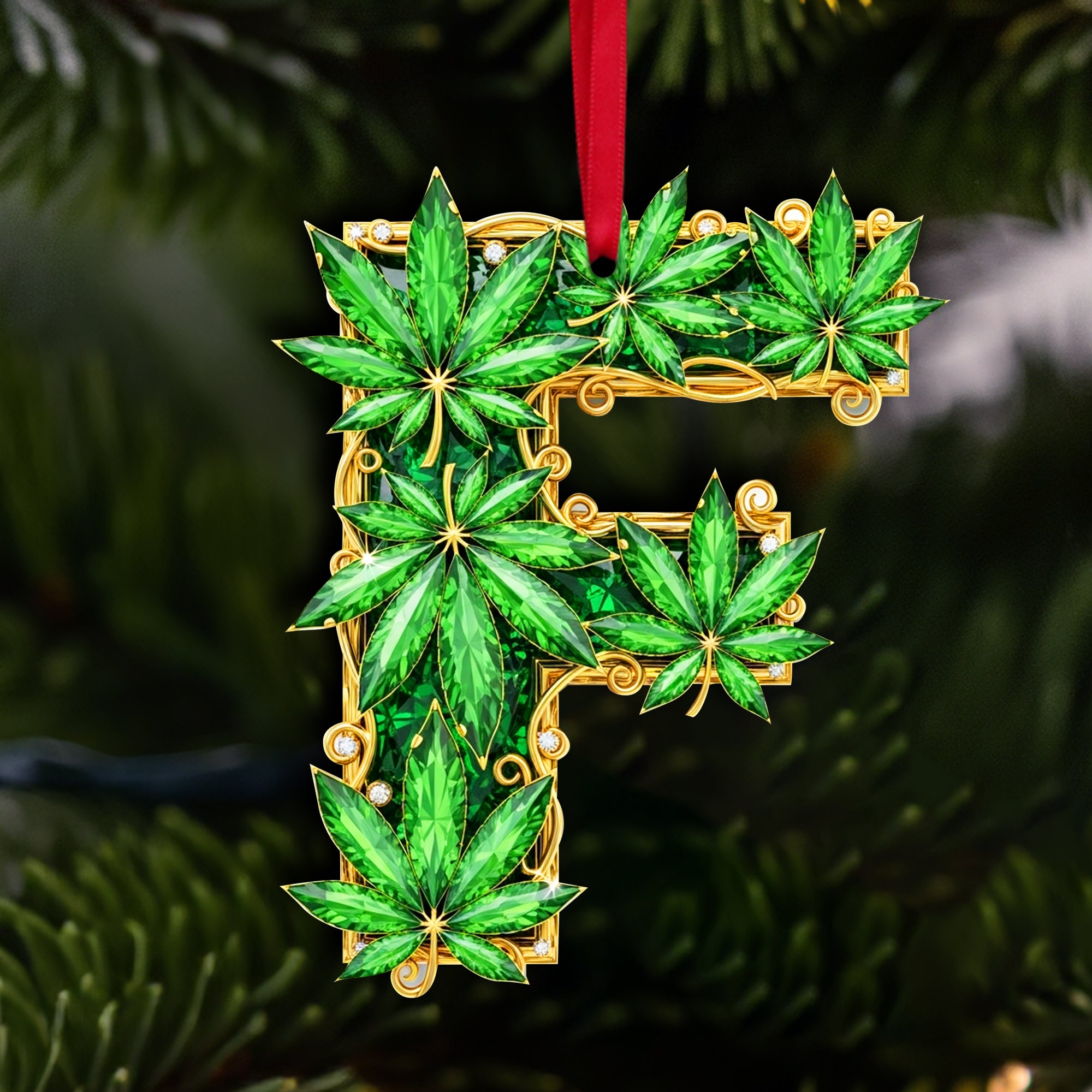 Crystal Leaf Initial Ornament - Christmas Gifts For Stoners 05TOLU270825