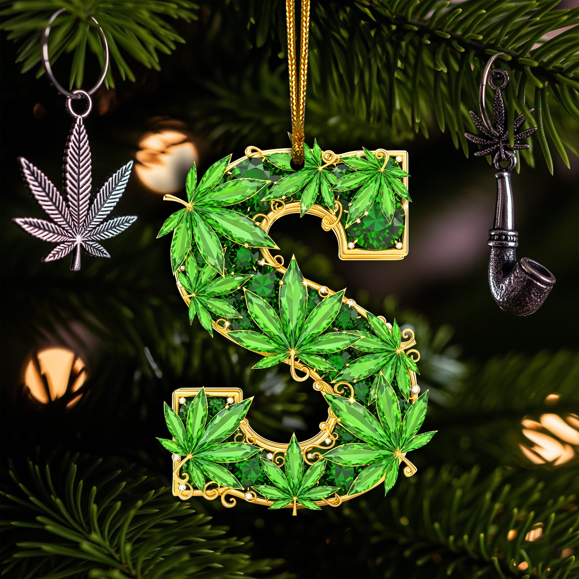 Alternative view of Crystal Leaf Initial Ornament - Christmas Gifts For Stoners 05TOLU270825