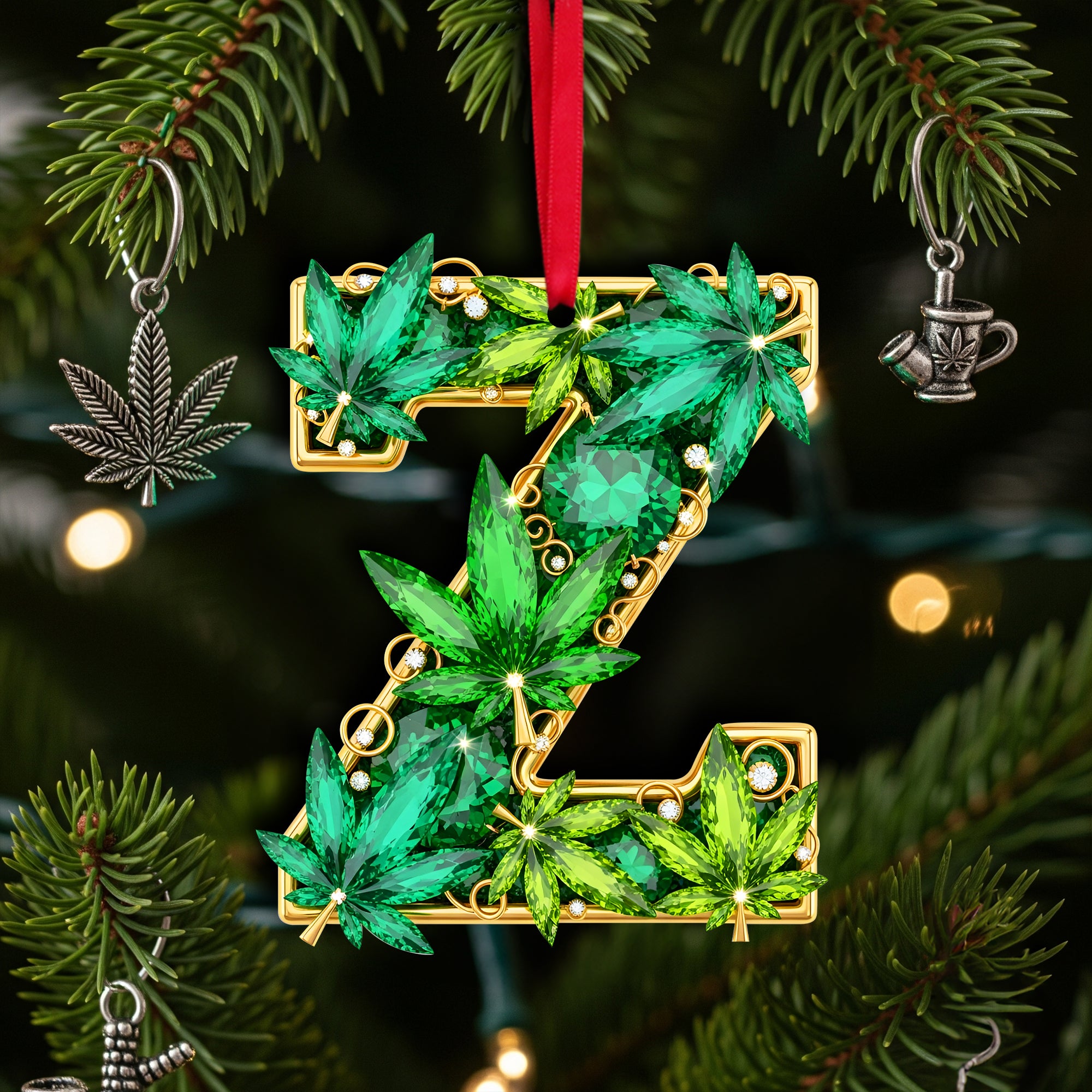 Crystal Leaf Initial Ornament - Christmas Gifts For Stoners 05TOLU270825 - Image 3