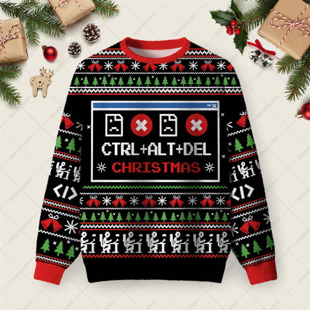 Ctrl Alt Del Christmas Ugly Christmas Fuzzy Fleece Sweatshirt