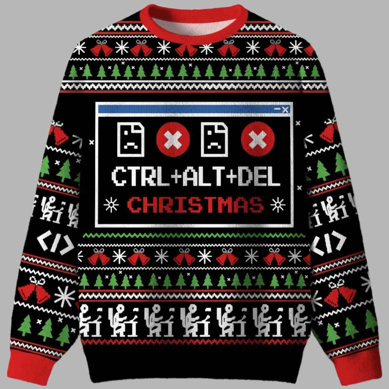 Alternative view of Ctrl Alt Del Christmas Ugly Christmas Sweater - gullprint.com