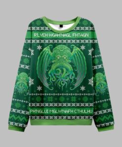 Alternative view of Cultists R'lyeh Wgah'Bagl Fhtagn Ph'nglui Mgw'nafh Cthulhu Ugly Sweater 2025 Christmas 