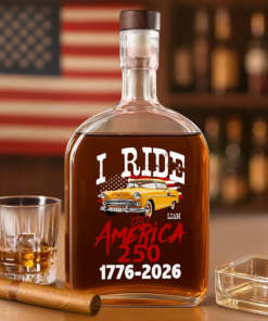 Custom Car Photo I Ride for America 250 Whiskey Bottle