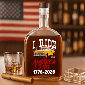 Custom Car Photo I Ride for America 250 Whiskey Bottle HA75 898220