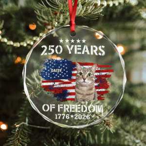 Alternative view of Custom Cat Photo American 250th Anniversary Glass Ornament LM32 895197