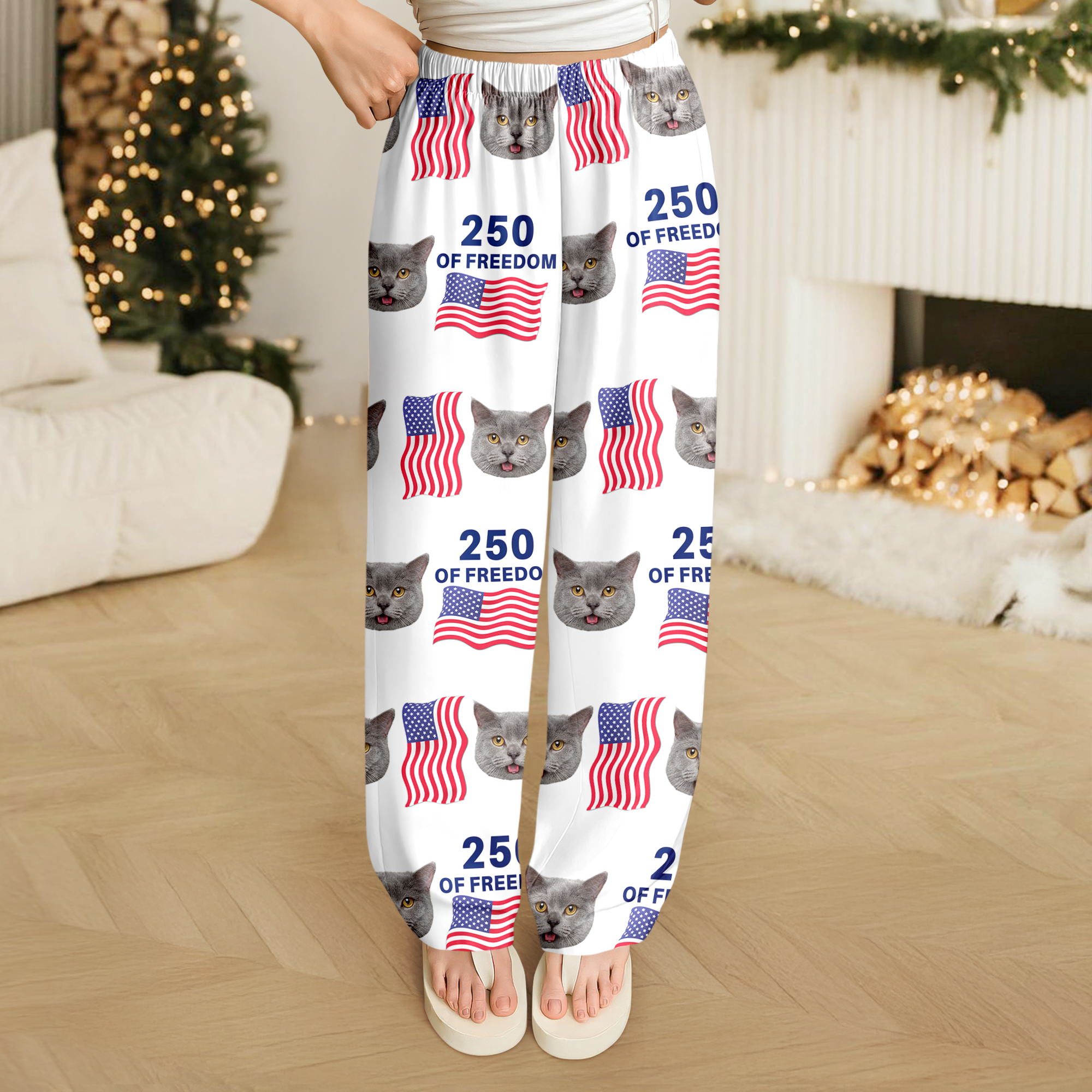 Custom Cute Cat Photo America 250 Years Of Freedom Sweatpants - Image 4