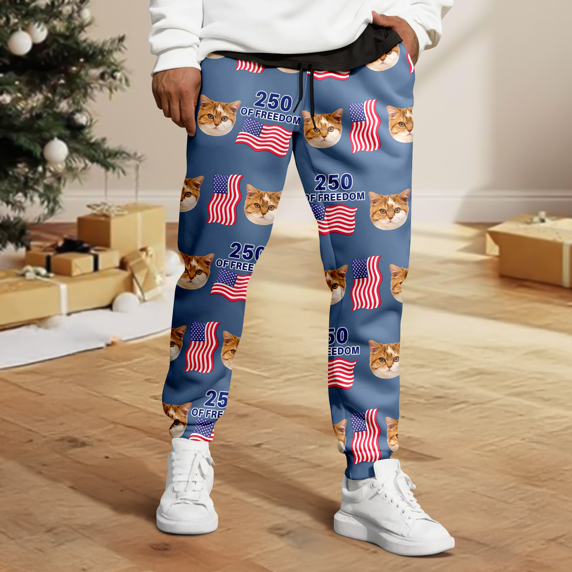 Custom Cute Cat Photo America 250 Years Of Freedom Sweatpants - Image 3