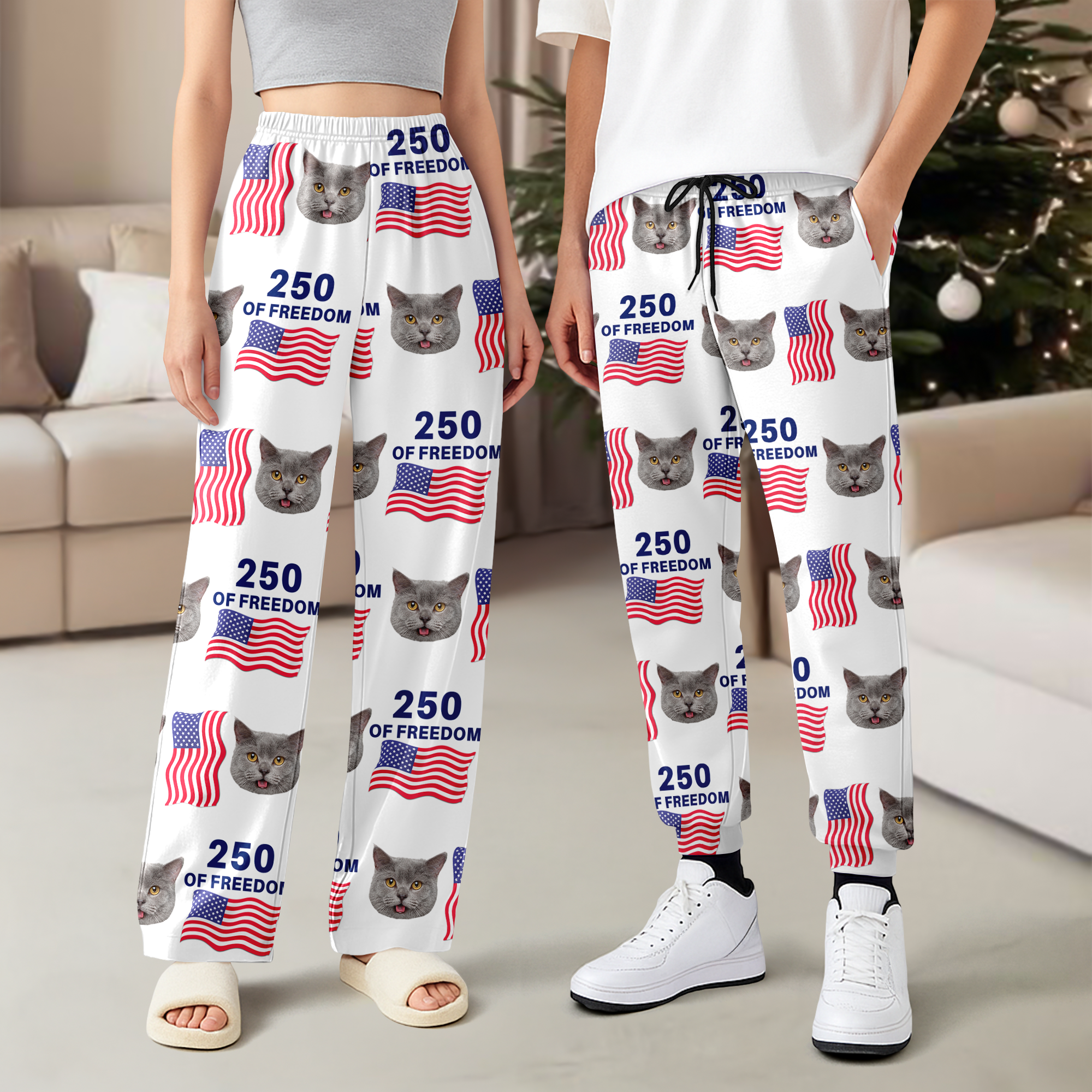 Custom Cute Cat Photo America 250 Years Of Freedom Sweatpants - Image 6