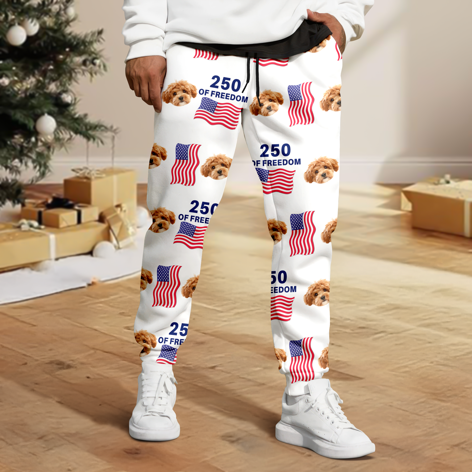 Custom Cute Dog Photo America 250 Years Of Freedom Sweatpants - Image 7