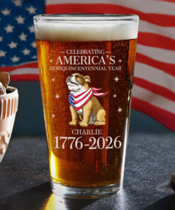 Custom Dog Celebrating America's Semiquincentennial Year Beer Glass