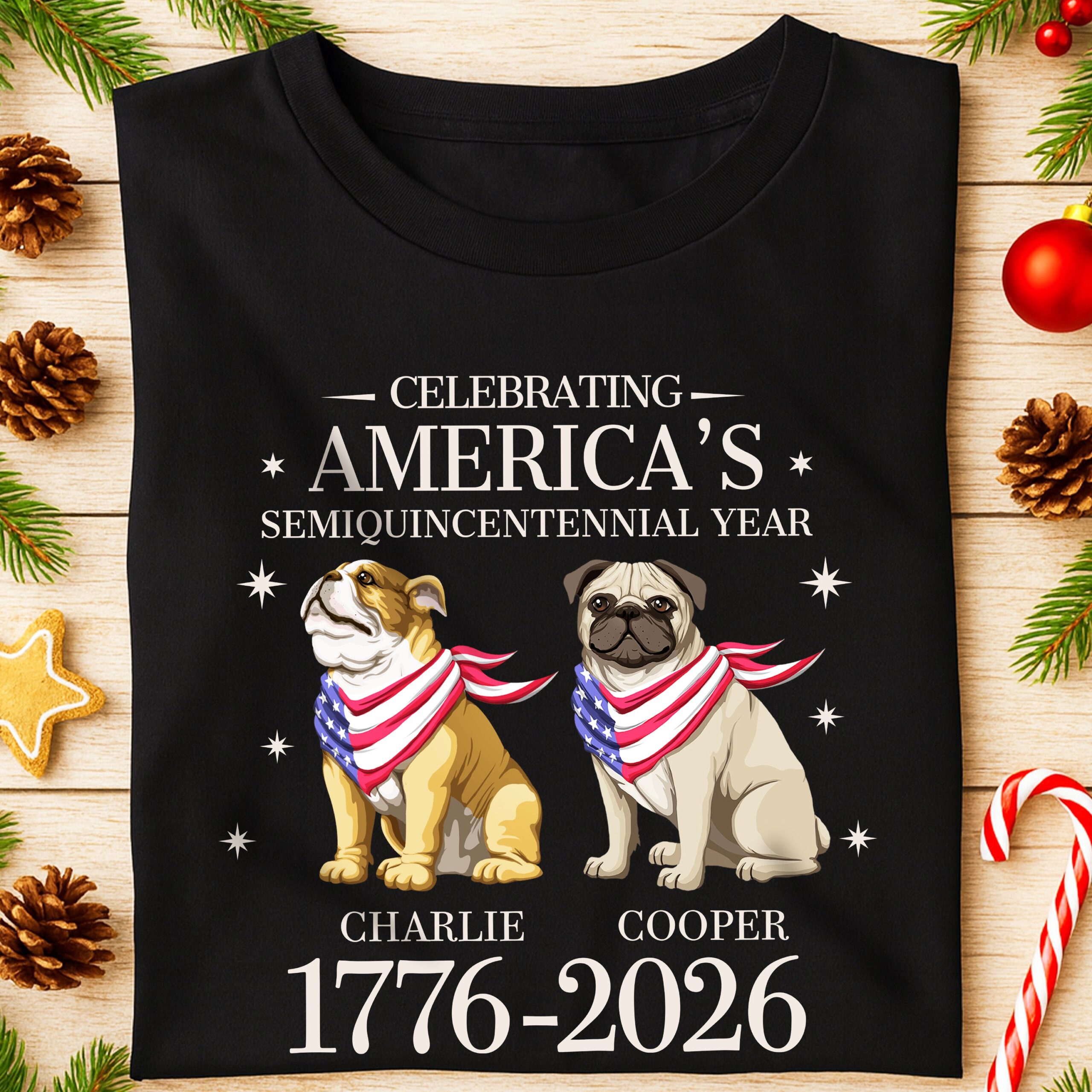 Custom Dog Celebrating America's Semiquincentennial Year Dark Shirt - Image 3