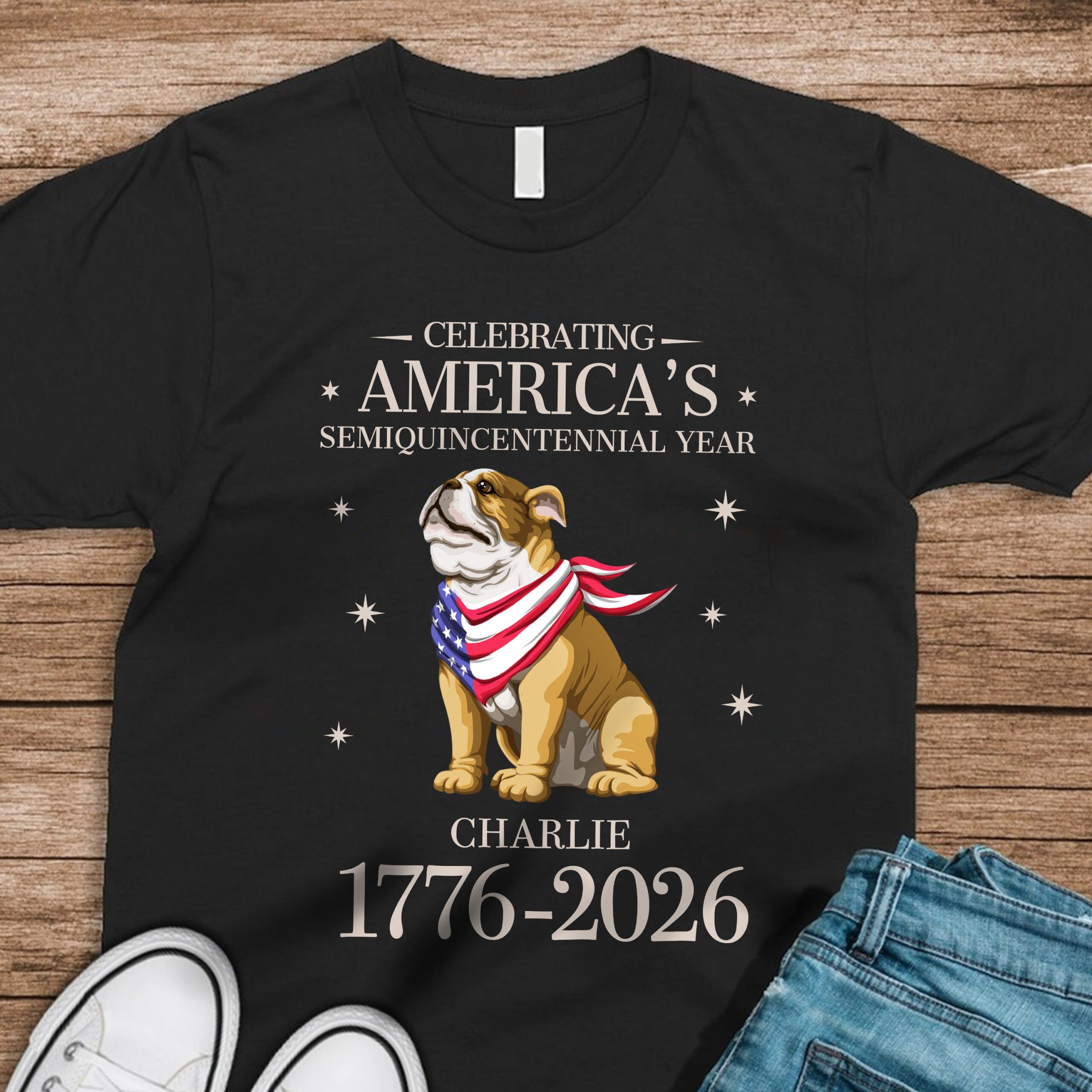 Custom Dog Celebrating America's Semiquincentennial Year Dark Shirt - Image 5