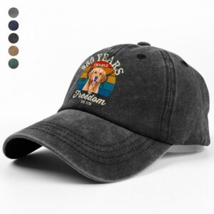 Alternative view of Custom Dog Photo 250 Years of Freedom EST. 1776 Washed Denim Baseball Cap LM32 895329