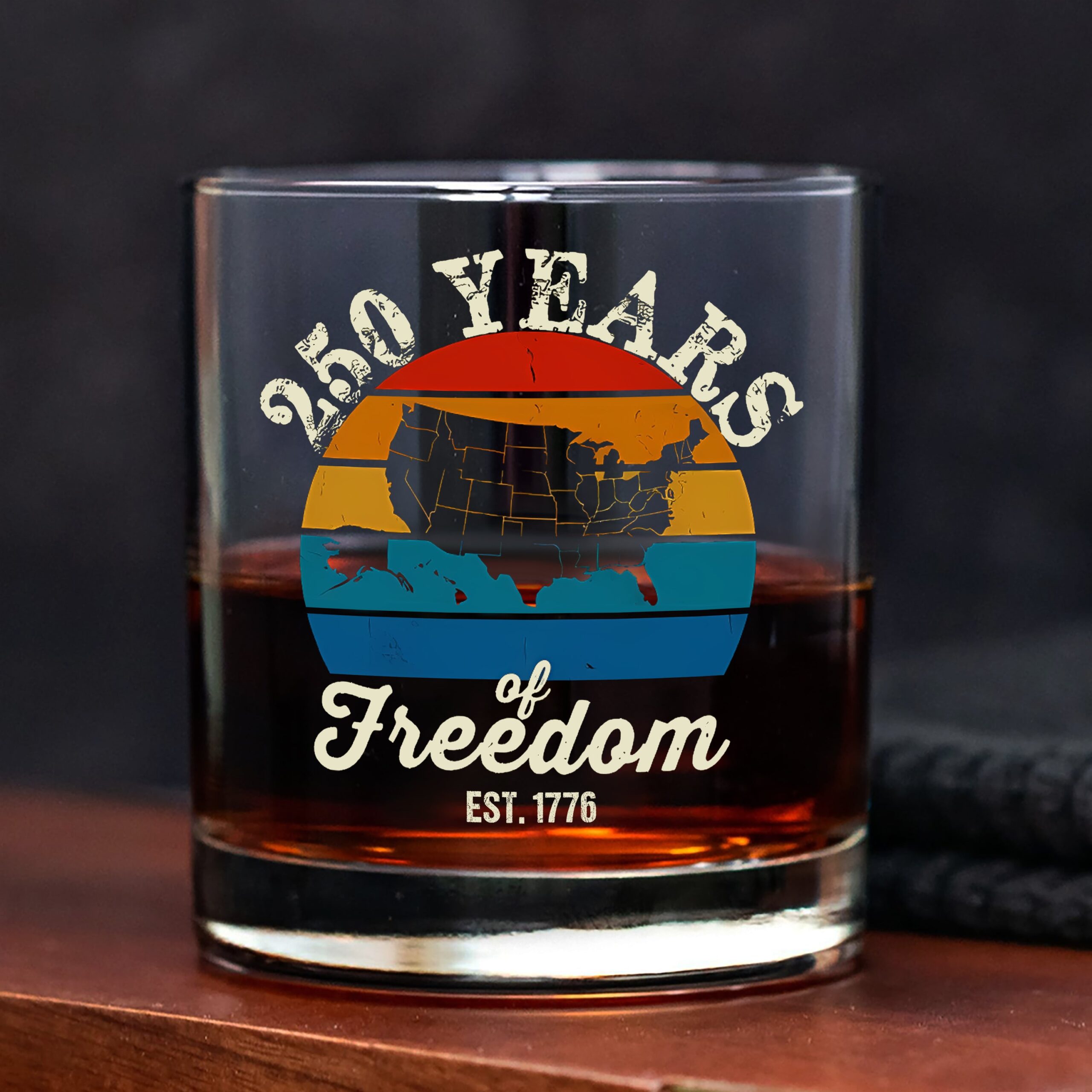 Custom Dog Photo 250 Years of Freedom EST. 1776 Whiskey Glass - Image 6