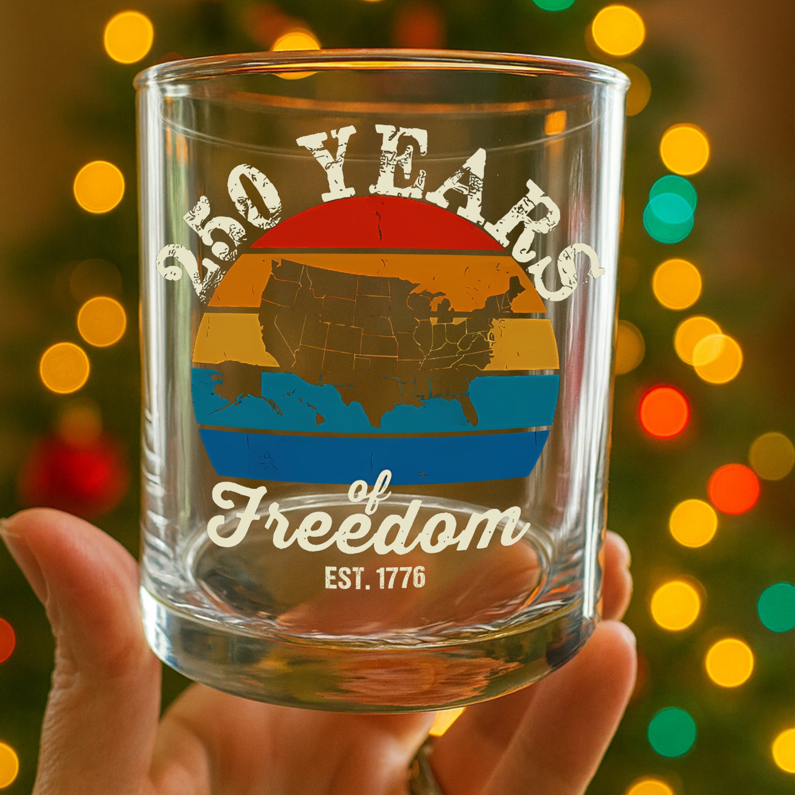Custom Dog Photo 250 Years of Freedom EST. 1776 Whiskey Glass - Image 3